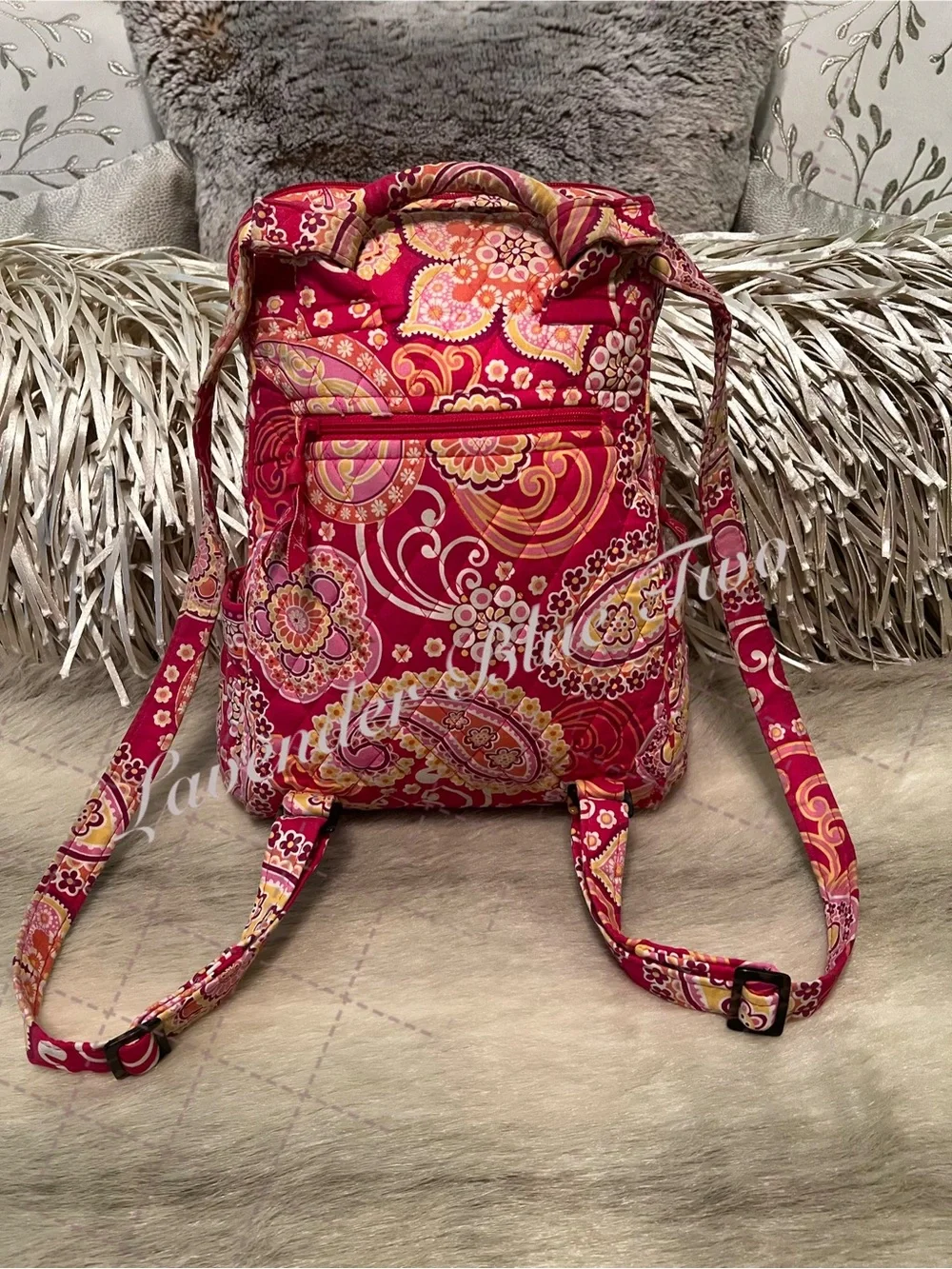VERA BRADLEY Raspberry Fizz 2008 Zip Front Mini Backpack USA Zip Close Red Pink